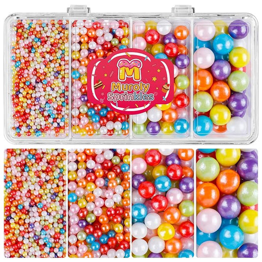 Rainbow Sprinkles Edible Dot Sprinkles, 4 Sizes Rainbow Pearl Sprinkles for Cakes Cupcakes Ice Cream 4.6oz