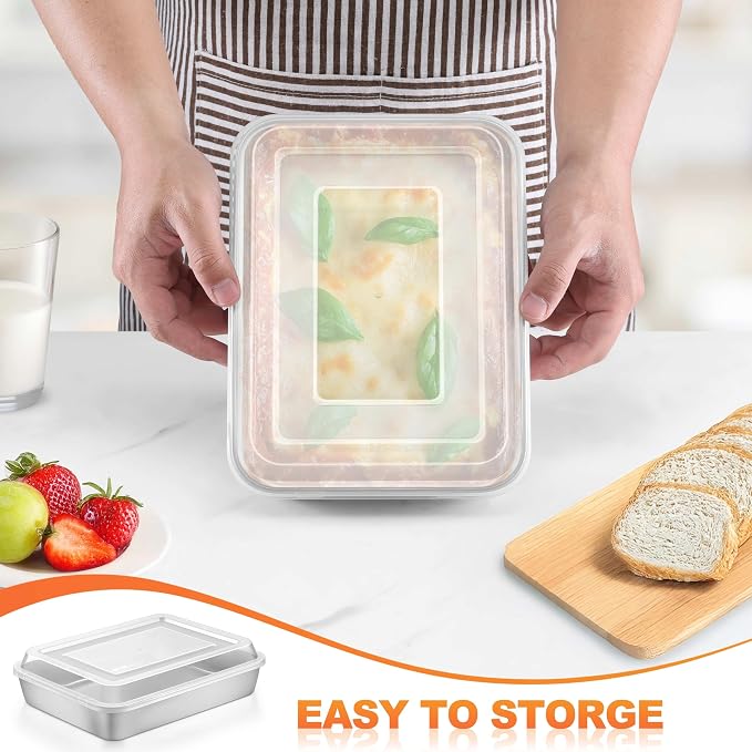 Herogo Baking Pan with Lid (2 Pans + 2 Lids), 7 x 9 Inch Stainless Steel Nonstick Deep Bakeware, Rectangle Cakes Bakeware for Brownies Casseroles, Non Toxic & Dishwasher Safe