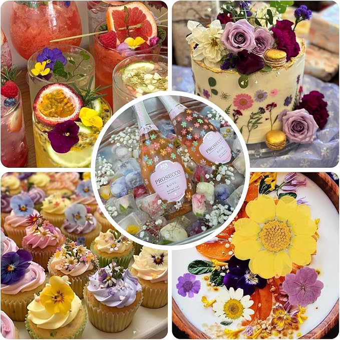 50 Pcs 10 Kinds Real Natural Edible Wildflower Cake Toppers & Edible Butterflies Wedding Cake Toppers, Edible Cake Decorations for Birthday, Cake Decorating Kit for Wedding,