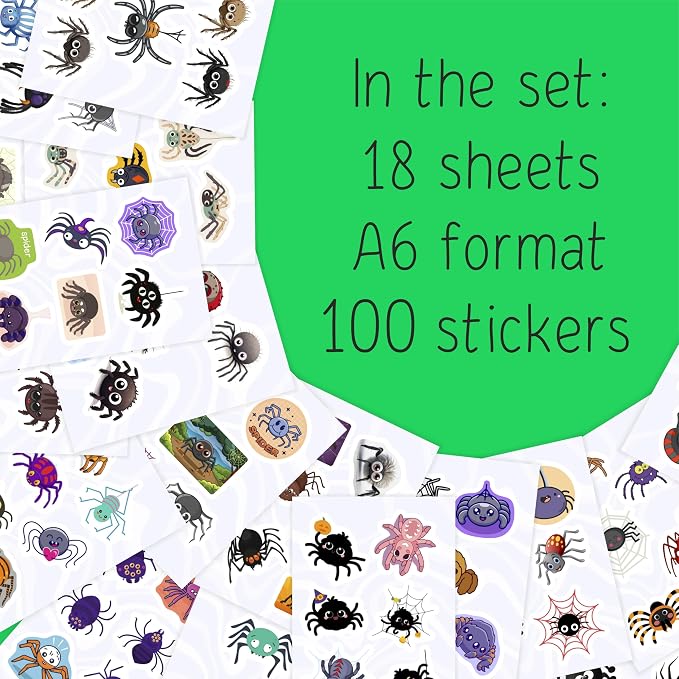 BulbaCraft 100Pcs Spider Stickers for Water Bottle and Laptop - Spider Party Supplies & Decorations, Waterproof Vinyl Decals, Cute and Creepy Stickers, Gifts for Women & Men