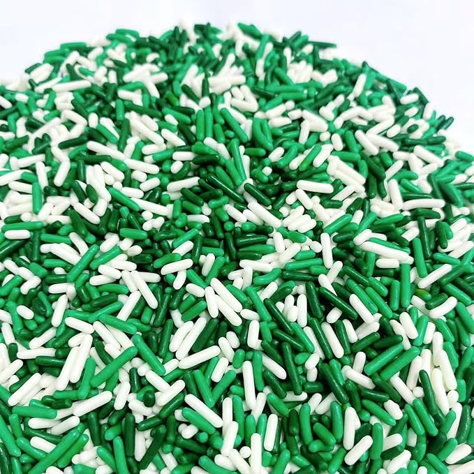 Sentovac St Patrick Soft Jimmies Sprinkles Edible for Cake Decorating Green White Sprinkles Sugar Candy Cookie Cupcake Topper Ice Cream Baking Decorations Vanlentine Christmas Supplies 3.35oz