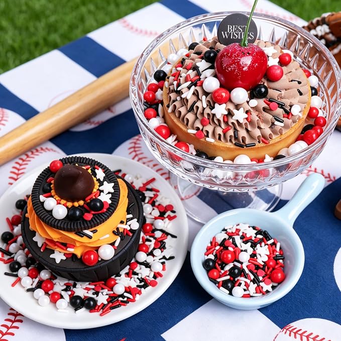 Red White and Black Sprinkles for Cake Decorating, Edible Baseball Sprinkles Mix, Perfect for Cake Decorations, Baking, Ice Cream, Cookies, Cupcake Toppers