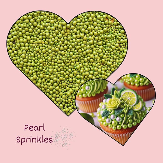 Confect Love Disco Balls Decorative Pearl Sprinkles, Metallic Lime Green, Cake Decorating Balls | Vegan, Gluten-Free, Soy-Free, Dairy-Free, Palm Oil-Free – 4.2 Oz