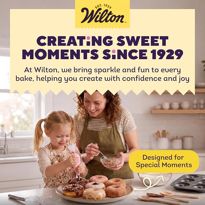 Wilton Gold Non-Stick Donut Pan Set - Quality Baking Pan - Dishwasher Safe & Scratch Resistant - Made Without PFAS - 12.5 x 8 x 1 Inch, 2-Piece Set