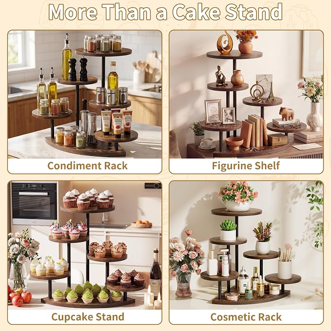 Cake Stand for Cupcake Dessert Display - 6 Tiered Corner Tray Dessert Table Stand, Cupcake Tower for 102 Cupcakes, Wood Cake and Cup Cake Stand Combo Serving Trays for Party Wedding Birthday