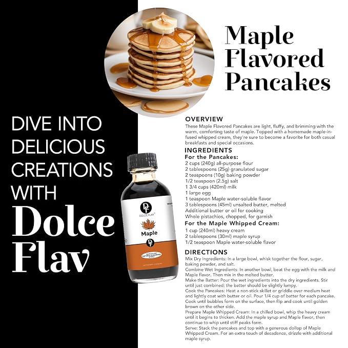 Dolce Flav Maple Extract 1 Gallon – Kosher, Sugar-Free, Concentrated Rich Maple Flavoring for Baking, Coffee & Desserts