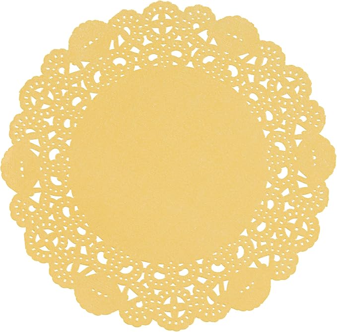 Pastry Tek 6 x 6 Inch Paper Lace Doilies, 100 Disposable Table Doilies - Elegant Lace Finish, Long Lasting, Orange Paper Doily, for Pastries, Cupcakes, Desserts - Restaurantware