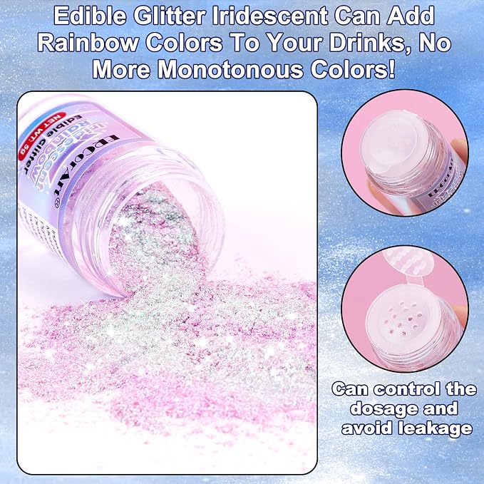 Edible Glitter - 3 Colors Luster Dust Edible, Food Grade Iridescent Glitter for Drinks, Christmas Shimmering Glitter for Cake Decorations, Cocktails, Fondant, Party, Jello - 5g