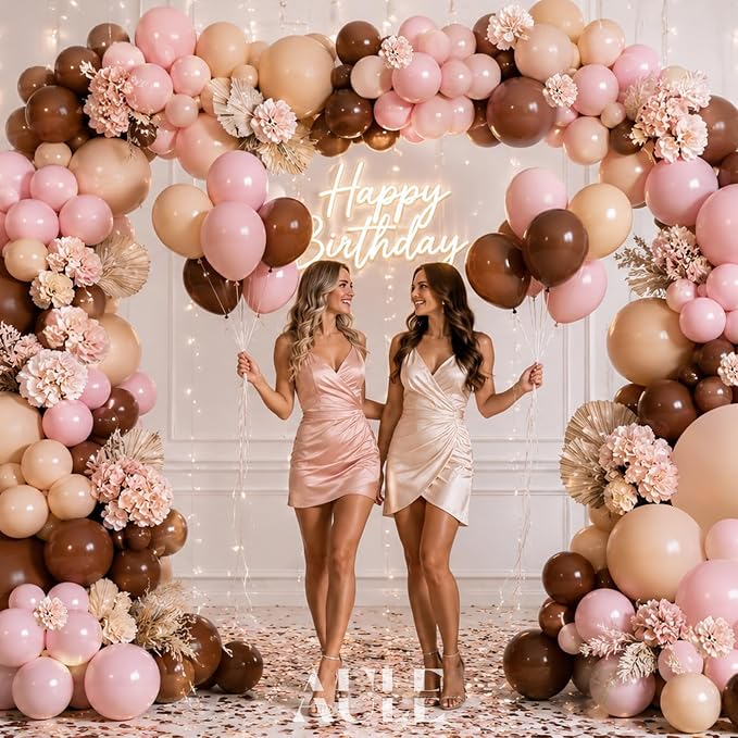 AULE Brown Balloon Arch Kit 155Pcs Coffee Brown Beige Light Pink Balloons Garland for Birthday Graduation Neutral Woodland Safari Anniversary Teddy Bear Baby Shower Theme Party Decoration