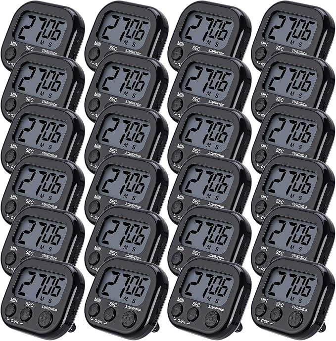 Leumoi 24 Pcs Digital Kitchen Timers Magnetic Back Timers Bulk Large Screen Loud Alarm On/Off Switch Minute Second Count up Countdown Memory Setting for Cooking Classroom Exercise (Black)
