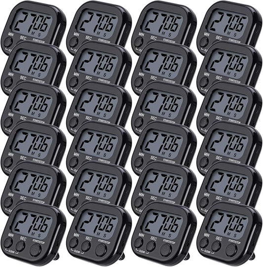 Leumoi 24 Pcs Digital Kitchen Timers Magnetic Back Timers Bulk Large Screen Loud Alarm On/Off Switch Minute Second Count up Countdown Memory Setting for Cooking Classroom Exercise (Black)