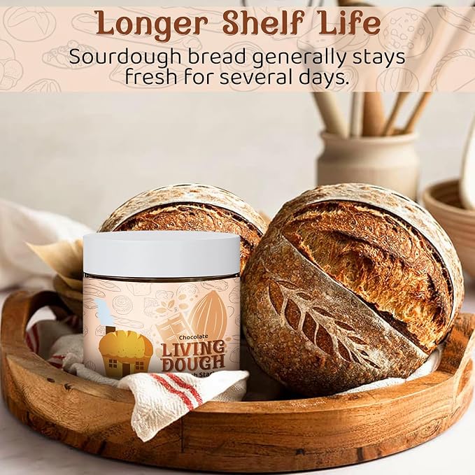 Living Dough - Chocolate Whole Wheat Sourdough Starter - Active & Live Cocoa Organic Sourdough Starter for Baking - For Artisan Bread, Sweet Rolls, Brownies, and More