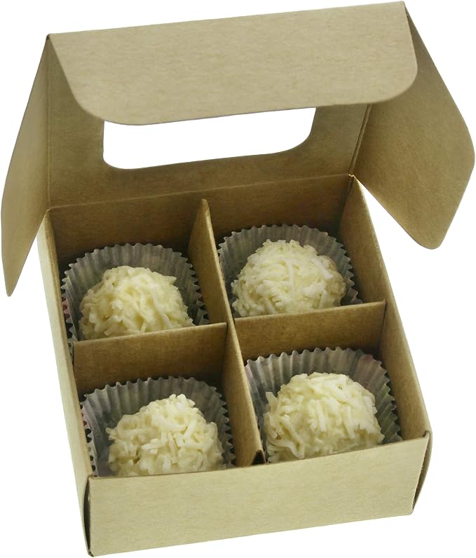 Treat Boxes - 20 ct 3.5 x 3.5 x 1.6 in Bakery Boxes with Windows and Dividers for Candy, Cookies, Cupcakes, or Bakery Desserts - Chocolate, Treats, and Baked Goods Packaging for Gifting
