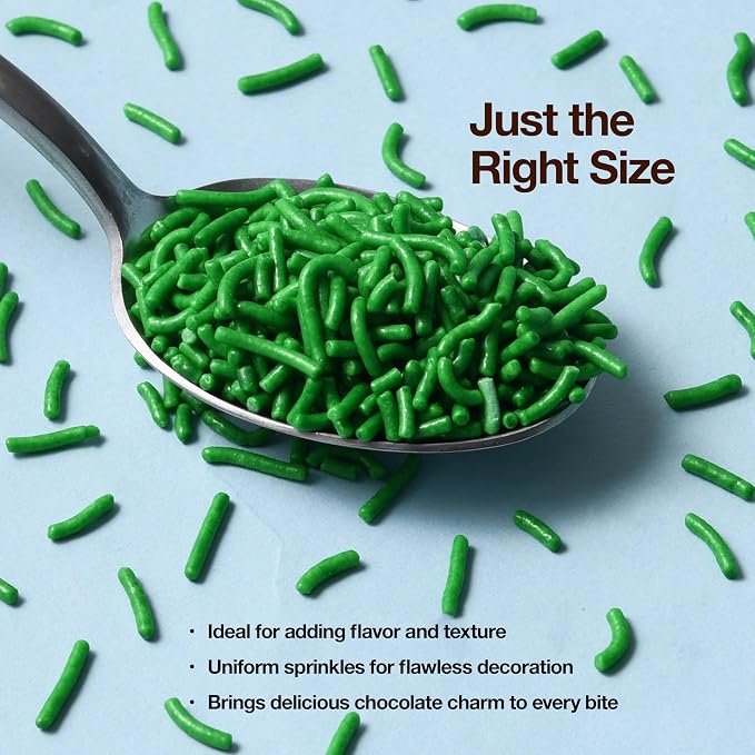 Green Sprinkles – 3 oz Bottle Green Jimmies for Decorating Cookies, Cupcakes & Cakes | Perfect Dessert Topping for Baking, Holidays & Parties
