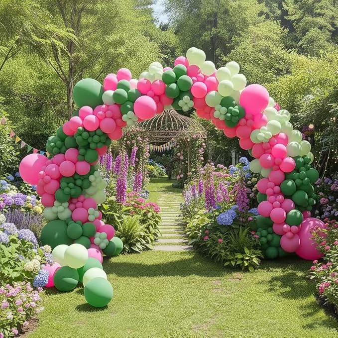 Pink and Green Balloons Garland Arch Kit 183Pcs - 5 10 12 18 inch Different Size Hot Pink Sage Green Light Balloon for Baby Shower Woodland Safari Birthday Summer Tropical Party Decorations