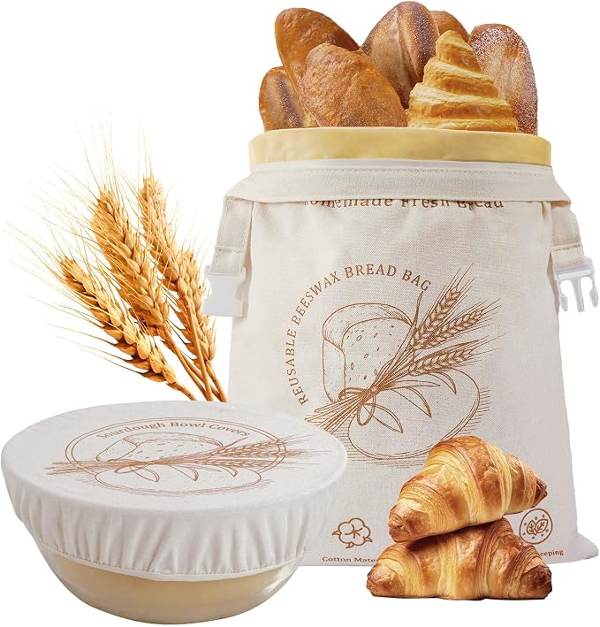 Beeswax Bread Bag, Sourdough Bread Bags for Homemade Bread, 17 * 13in Bees wax Wraps Reusable With Freshness Lock Zipper, Keep Bread Fresh for Longer (Caramel loaf)