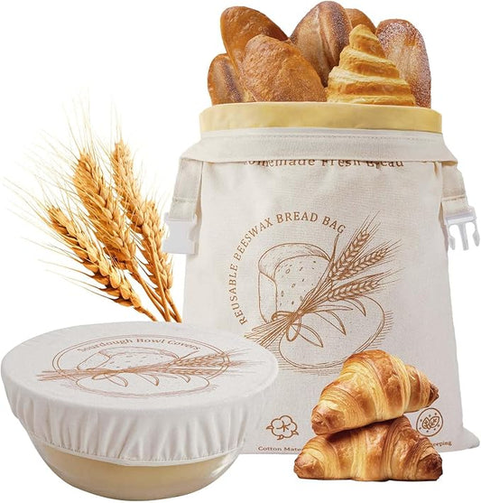 Beeswax Bread Bag, Sourdough Bread Bags for Homemade Bread, 17 * 13in Bees wax Wraps Reusable With Freshness Lock Zipper, Keep Bread Fresh for Longer (Caramel loaf)