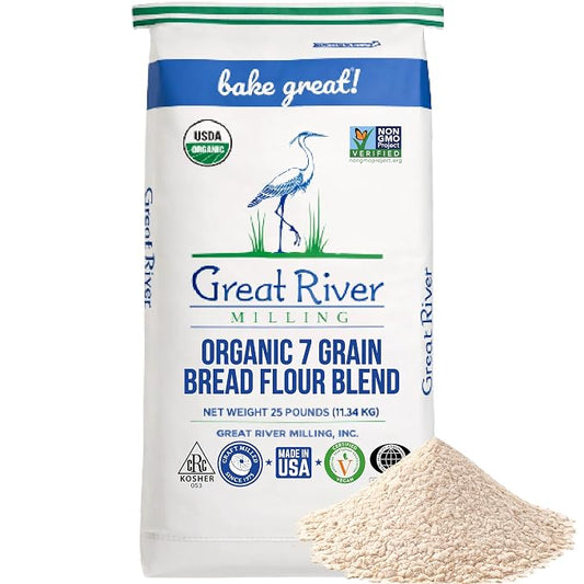 Great River Milling Organic 7 Grain Blend Bread Flour | Unbromated & Unbleached Flour | Non-GMO, Kosher | Stone Ground for Baking, Bread, Muffins & More | 25 Lb