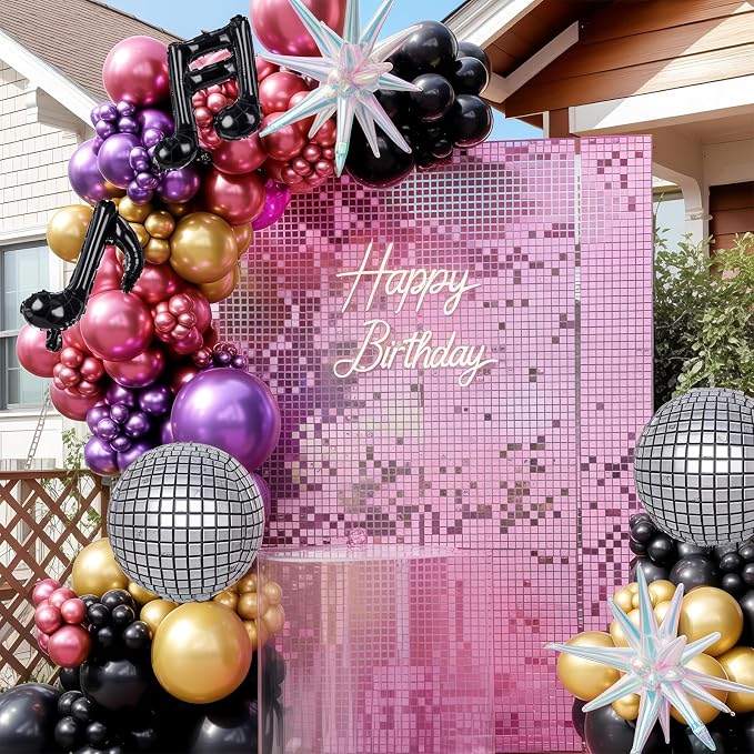 Disco Balloon Arch Kit, Metallic Chrome Red Purple Gold Black Kpop Balloon Garland with Foil Star Music Note Balloons for Kpop Music Decoration 80s 90s Disco Birthday Galaxy Theme Grad Prom Graduation