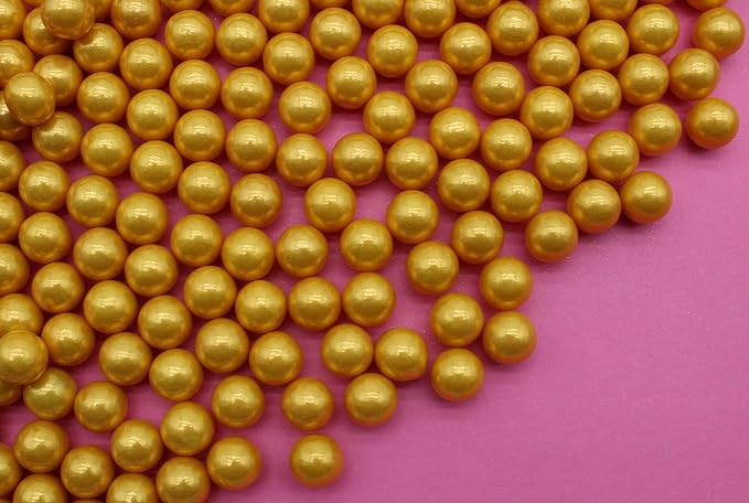 8 Ounce 10MM Gold Edible Candy Beads For Decorating Wedding Cakes-Gemstone Candy For Parties-100% Edible