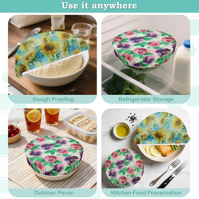 2 Large Reusable Beeswax Bowl Covers for Bread Proofing, 10/12 Inch Elastic Beeswax Wraps Cotton Cloth Sourdough Bowl Covers for Proofing Baskets, Mixer Bowls, Food Storage Containers