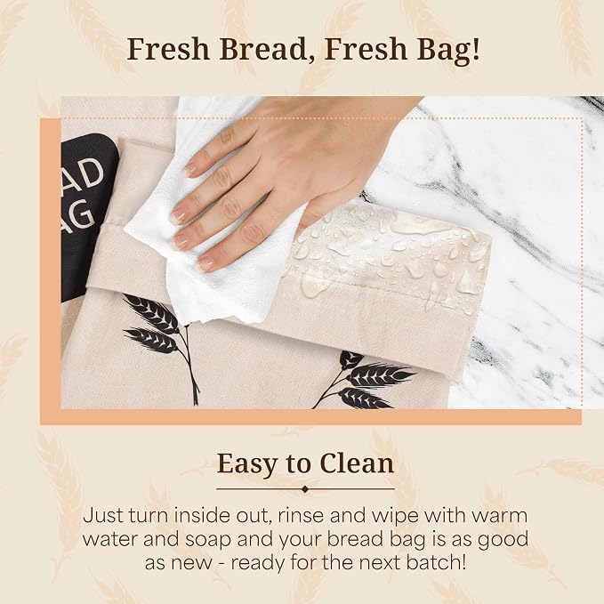 2 x Plastic Lined Bread Bags For Homemade Bread/Homemade Bread Storage Linen - XL 44cm x 35cm