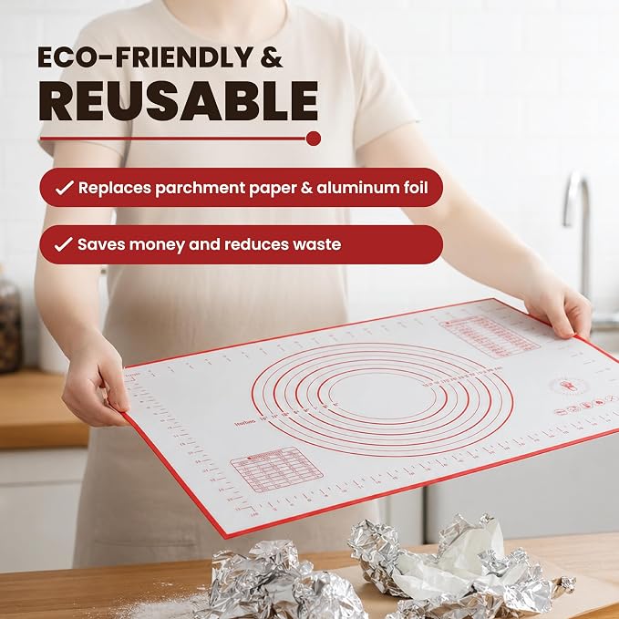 Silicone Baking Mat, Non-Stick Pastry & Dough Mat, Three Quarter Sheet Medium Size Silicone Mat, Kitchen Counter, Baking Supplies & Essentials, 19" x 13" (Pack of 3)