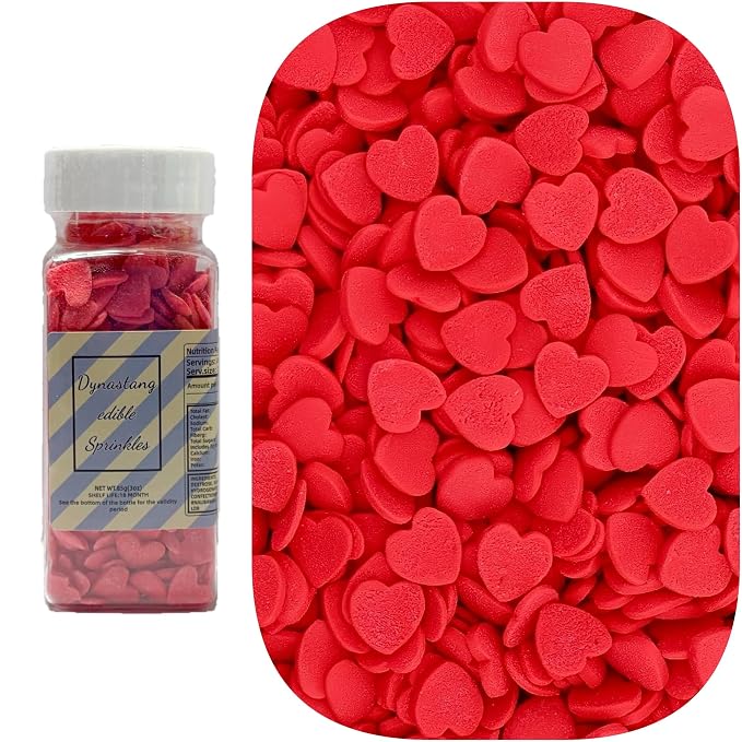 Dynastang Confetti Red Heart Sprinkles Edible Heart Cake Decorating Heart Cake Decorations Cupcake Toppers Cookie Decorating Perfect for Cakes, Cupcakes, Desserts Toppings 3OZ
