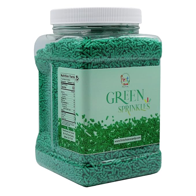 Decorating Sprinkles By FirstChoiceCandy- 2 LB - Colorful Jimmies Great For Topping for Bakery, Ice Cream, and Confectionary - Kosher Sprinkles In a Resealable Container (Green)
