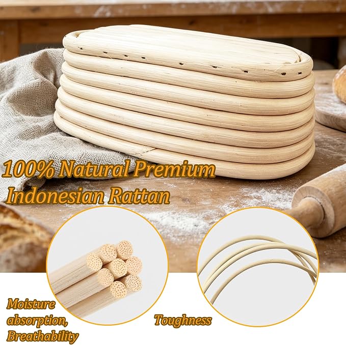 6 Pack 6.5 Inch Oval Bread Proofing Basket,Banneton Basket Bread Baking Bowl with Linen Liner Cloth, for Professional & Home Bakers Baking