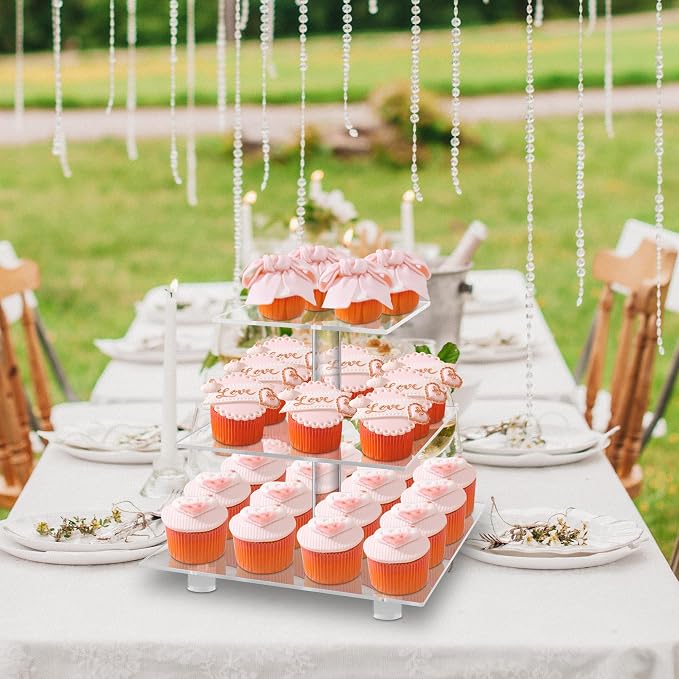 YestBuy Cupcake Stand, 3 Tier Cupcake Stand for 24 Cupcakes, Clear Acrylic Cupcake Tower, Cupcake Display Stand for Dessert Table, Muffin Holder for Party