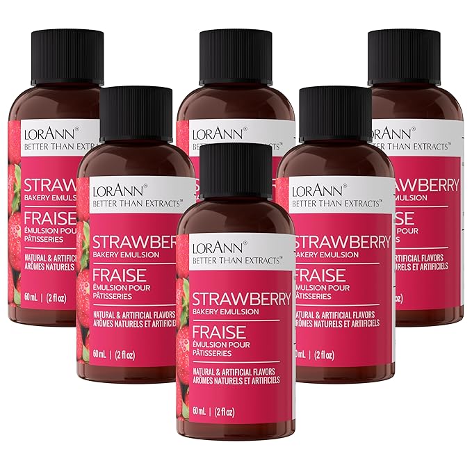 LorAnn Oils Strawberry Bakery Emulsion: True Essence, Ideal for Boosting Fruit Tones in Cakes, Cookies & Desserts, Gluten-Free, Keto-Friendly, Extract Substitute Essential, 2 Oz, 6 Pack