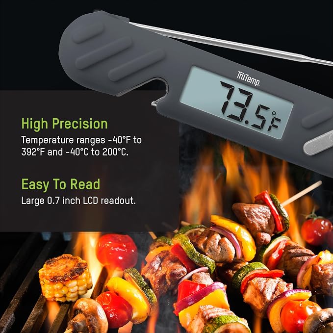 Taylor TruTemp Digital Instant Read Thermometer Meat Probe for BBQ Kitchen with Built in Bottle Opener, Reliable Folding Probe Easy Read LCD Grilling Cooking Tool, Gray