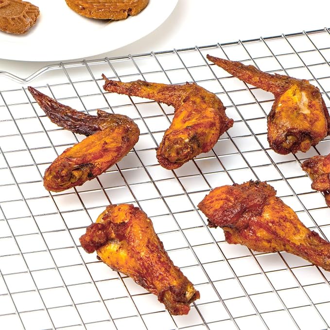 Cooling Rack for Baking, 2 Pack 15.94x10 Inch Stainless Steel Wire Rack | Raised Feet Improve Airflow | 0.59 Inch Grid Lets Fat Drip Away | Smooth Edges For Safer Handling | Oven And Grill Use