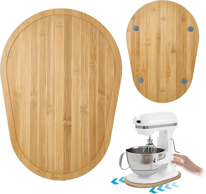 Mixer Slider Mat for KitchenAid 5-8 Qt Bowl Lift Stand Mixers, Bamboo Moving Tray Storage Organizer for Kitchen Countertop Accessories and Attachments (Bamboo, 5-8 Qt)