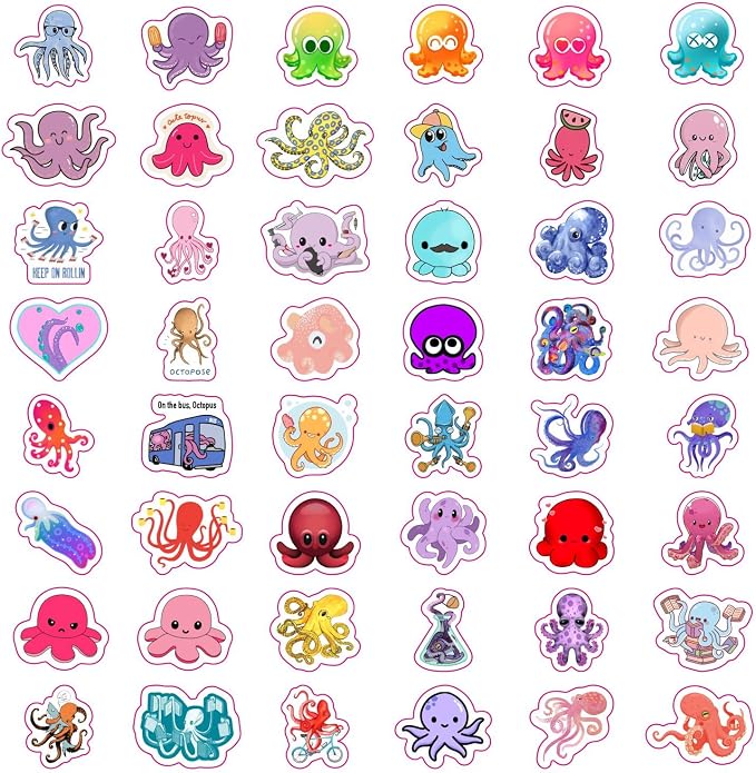 100Pcs Octopus Stickers for Water Bottle and Laptop - Marine Life Party Supplies & Decorations, Waterproof Vinyl Ocean Decals, Cute Octopus Stickers Laptop Decals, Gifts for Women & Men