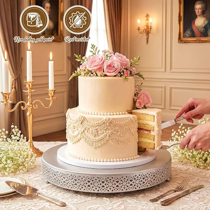 Wenqik Cake Stand 18 Inch Round Metal Cupcake Dessert Wedding Cake Stand Cookies Display Holder Fruit Serving Tray for Table Wedding Birthday Anniversary Party(Silver)