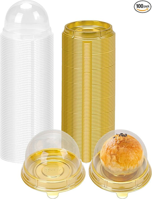 NPLUX Mini Individual Cupcake Container Mini Cupcake Holder Desk Pet Containers for Chocolate Covered Cookies, Strawberry, Mooncake(100 Pack, Gold)