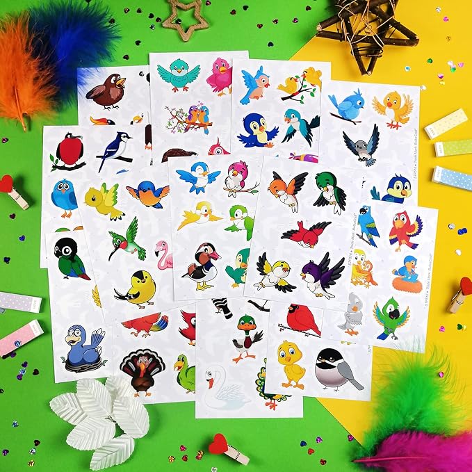 BulbaCraft 100Pcs Bird Stickers, Bird Party Supplies, Parrot and Hummingbird Stickers, Gifts for Women & Men