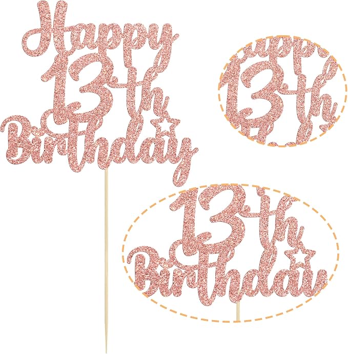 Gyufise 1Pc Happy 13th Birthday Cake Topper Glitter 13 & Fabulous Official Teenager 13 Birthday Cake Pick for Celebrating 13th Birthday Anniversary Party Cake Decorations Supplies Rose Gold