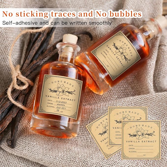 HVSWLY 12 PCS Vanilla Extract Labels,Vanilla Instruction Labels for Handcrafted Vanilla Bottles,2.5"×2.5",Minimalist Homemade Vanilla Extract Stickers