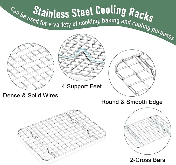 Homikit Toaster Oven Pan with Rack Set (2 Small Baking Sheets+2 Grill Racks), 9 x 7 Inch Stainless Steel Small Cookie Sheets Bacon Tray with Cooling Racks for Baking Roasting, Dishwasher Safe