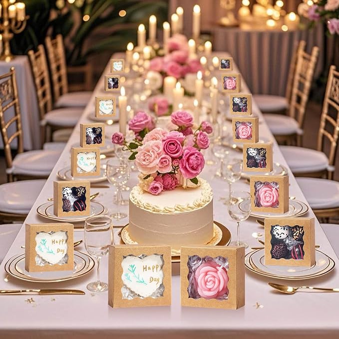RomanticBaking 3x3x1.5Inches 100PCS Homemade Soap Boxes with Window Chocolate Covered Strawberries,Cookie,Chocolate truffle Boxes