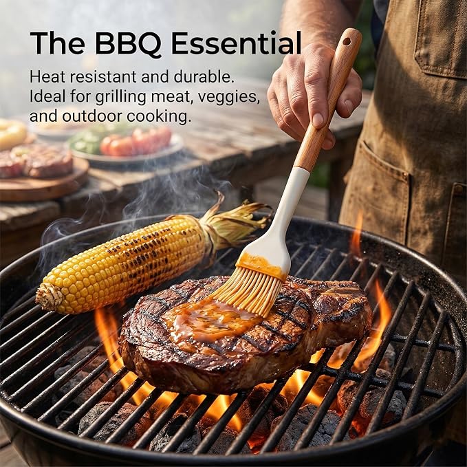 Silicone Basting Pastry Brush 2 PCS Silicone Oil Brushes with Wooden Handle Durable Heat Resistant Kitchen Brush for Cooking Baking Grilling Spreading BBQ Oil Butter Easy to Clean