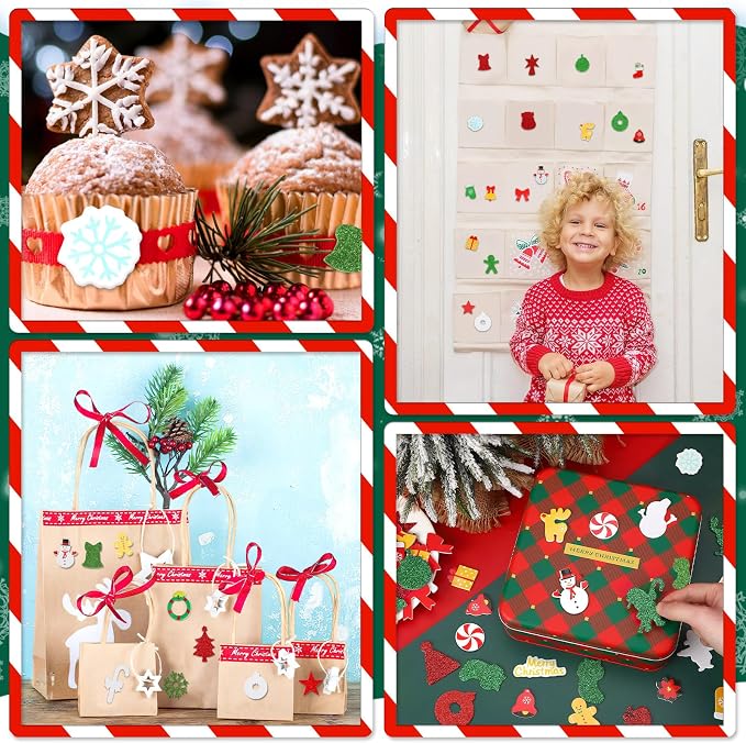 SEPGLITTER 600Pcs Christmas Foam Sticker Xmas Glitter Self Adhesive Sticker | Santa Claus Snowman Snowflake Decal for Kids, Handmade Card DIY Arts Crafts, Winter Party Favors Decorations