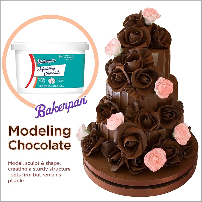 Bakerpan Bright White Modeling Chocolate for Cake Decorating, 1 Pound - Sculpt Cakes, Model Figurines & Cake Toppers - Firm Yet Pliable Molding Chocolate - Gluten Free, Nut Free, Kosher (Made in USA)