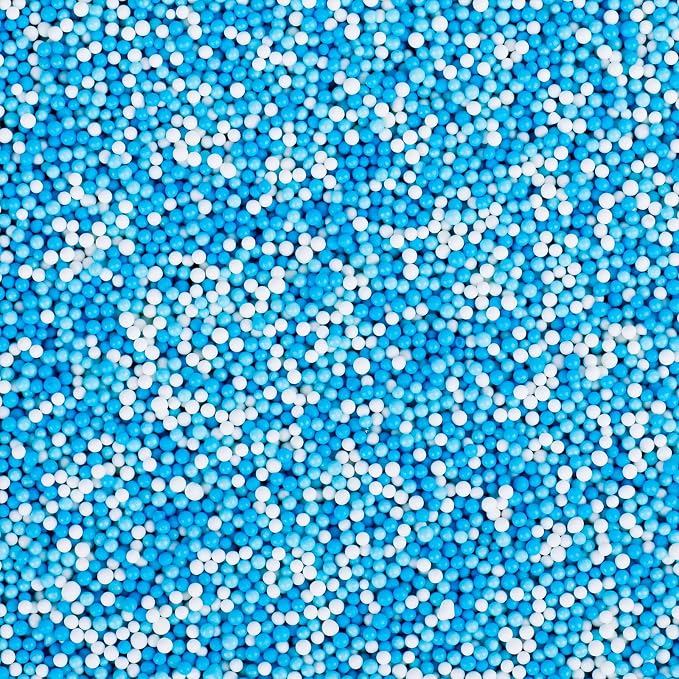 Frozen Winter Sprinkles, 2mm Blue White Nonpareils Sprinkles for Cake Decorating, 4.6oz Mini Edible Pearls for Baking, Cupcake, Cookie, Ice Cream Toppings, Ice Princess Themed Birthday Party Supplies