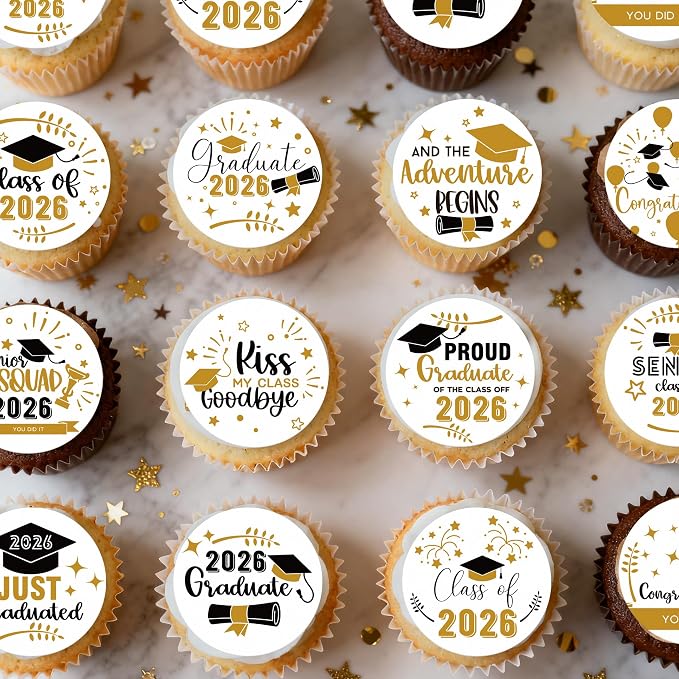 48pcs Edible Graduation Cap Cupcake Toppers Wafer Paper Graduation Diploma Cake Decorations Edible Congrats Grad Cupcake Picks for 2026 Graduation Theme Party Cake Decor Supplies