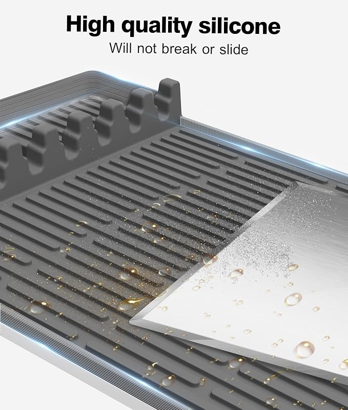 Silicone Griddle Tools Mat for Blackstone - Large Silicone Spatula Mat with Drip Pad - Griddle Mats BBQ Grill Accessories - Blackstone Griddles Accessories, Gifts for Men(Gray)