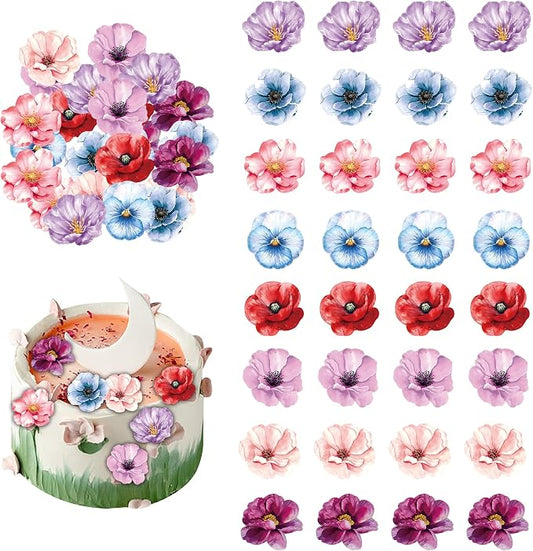 48 PCS Edible Flowers Cupcake Toppers Wafer Paper Wildflower Party Decoration Wedding Themed Party Decorations Picks for Baby Shower Wedding Birthday Party Cake Food Decorations Supplies